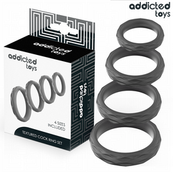 Cockring Addicted Toys Set de 4 s texturés silicone — 4 tailles en Silicone vu de face