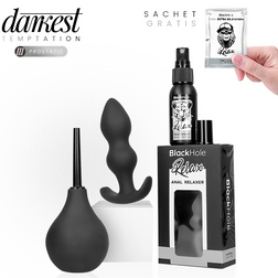 Kit prostate complet avec plug, poire de nettoyage, spray relaxant et gel lubrifiant