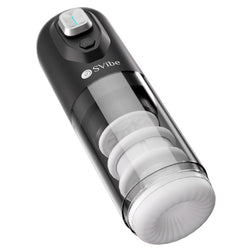 Angle incliné du masturbateur automatique montrant la gaine texturée