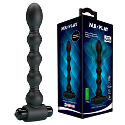 Chapelet anal vibrant noir 5 boules graduées avec manche en T