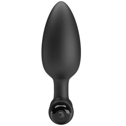 Side view of the black silicone vibrating butt plug