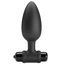 Front view of the black silicone vibrating butt plug