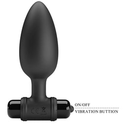 Close-up of the control button on the base of the vibrating butt plug
