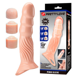 Gaine pénis modèle Gaine d'extension pénienne réaliste +7,5 cm avec 3 embouts couleur peau en TPE peau pour le plaisir int...
