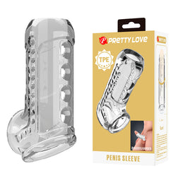 Gaine pénis modèle Pretty Love en TPE transparent pour le plaisir intime.