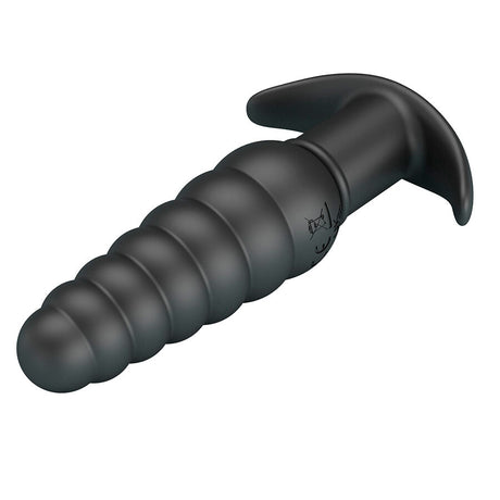 Plug anal vibrant silicone nervuré 11 cm base T-stop — vue détaillée