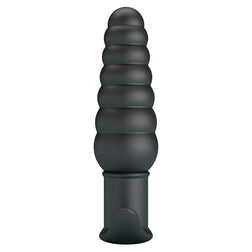 Vue de face du plug anal vibrant nervuré en silicone