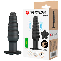 Plug anal vibrant en silicone noir avec base ventouse et emballage