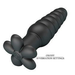 Vue arrière du plug anal vibrant montrant le bouton de commande