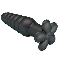 Vue inclinée du plug anal vibrant avec sa base fleur