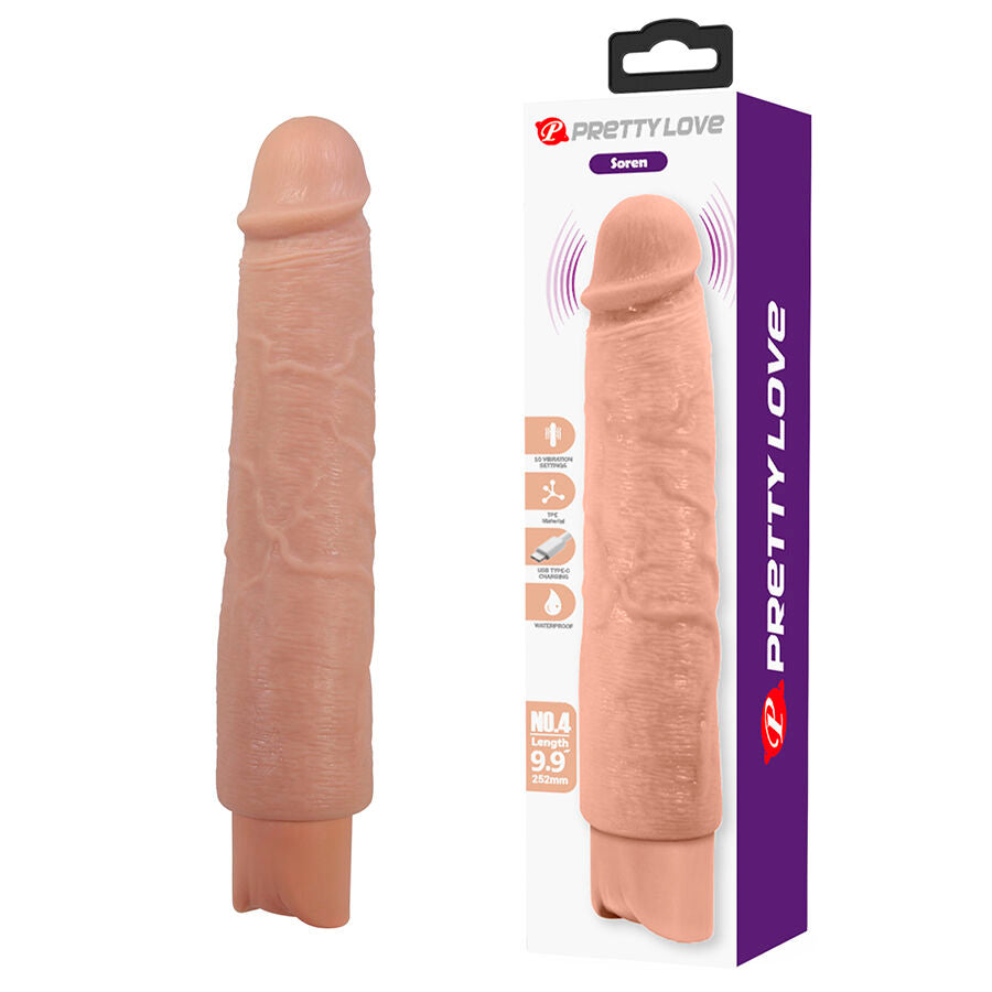 Pretty Love Soren large realistic vibrating TPE dildo, flesh colour, 25.2 cm, 25.2 cm, with flat suction cup base
