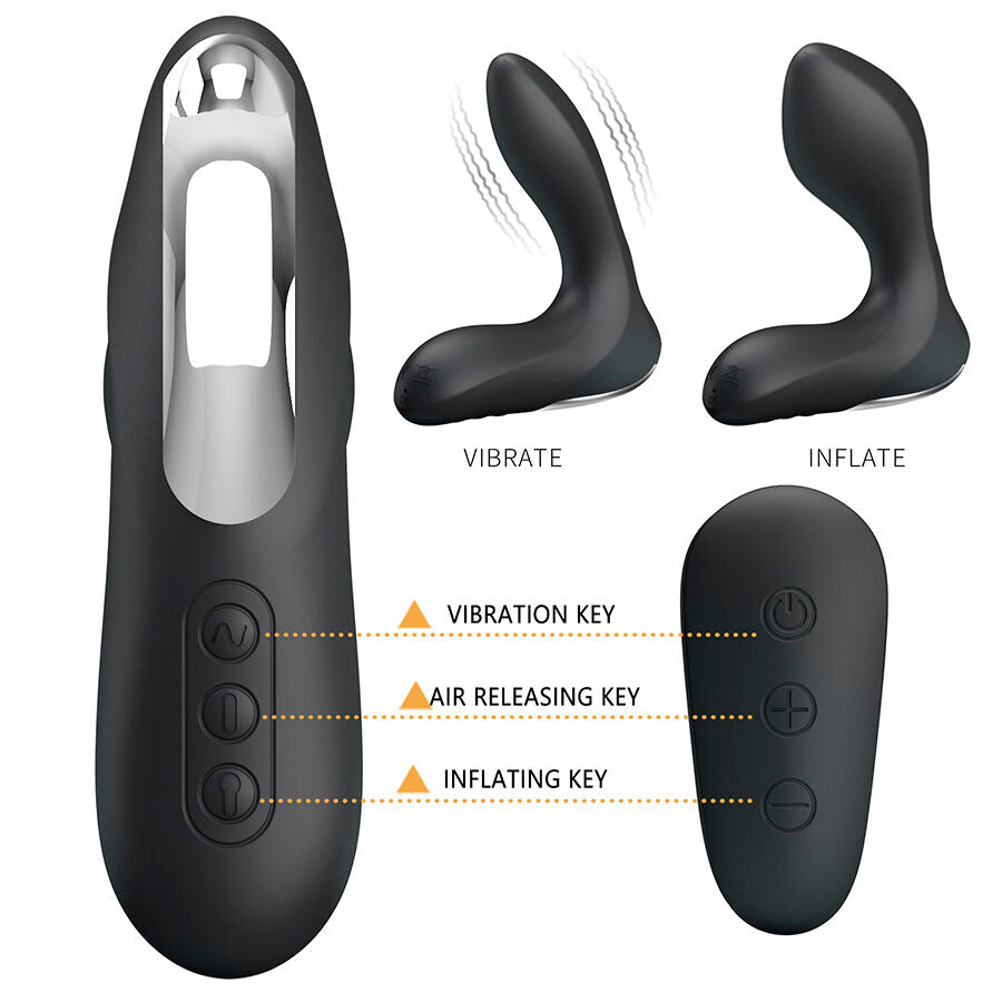 Masseur prostatique gonflable 12 modes télécommandé — texture visible