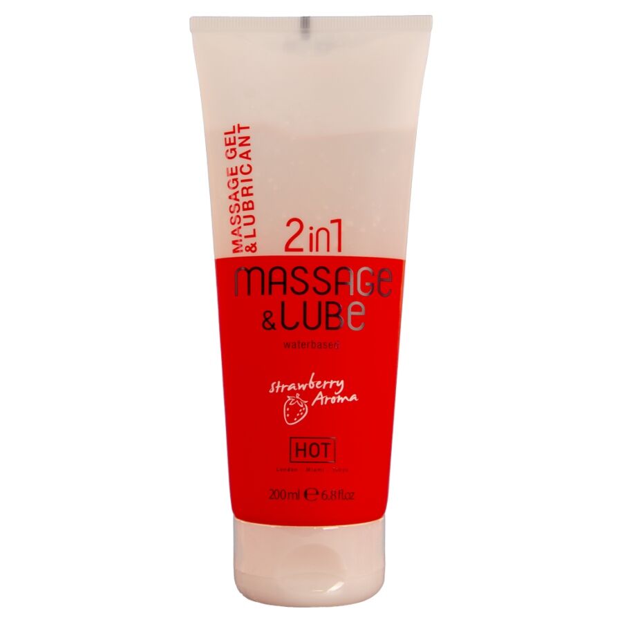 Gel de massage et lubrifiant 2-en-1 fraise 200 ml — Massage & Glide · Hot · Lubrifiants aromatisés