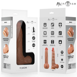Realistic Bruce S silicone dildo with testicles, 17.8 cm long and 4 cm in diameter.