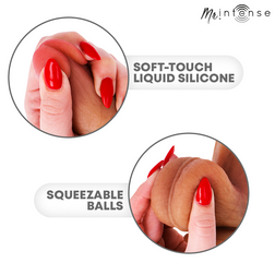 Realistic Bruce M silicone dildo with testicles, 20 cm long and 4.5 cm in diameter.