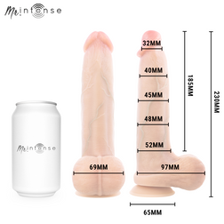 Realistic Bruce L silicone dildo with testicles, 23 cm long and 5.2 cm in diameter.