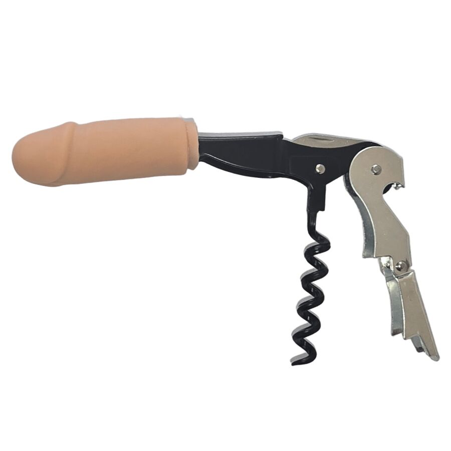 Accessoire modèle Tire bouchon sommelier manche pénis, ton clair chair pour le plaisir intime.
