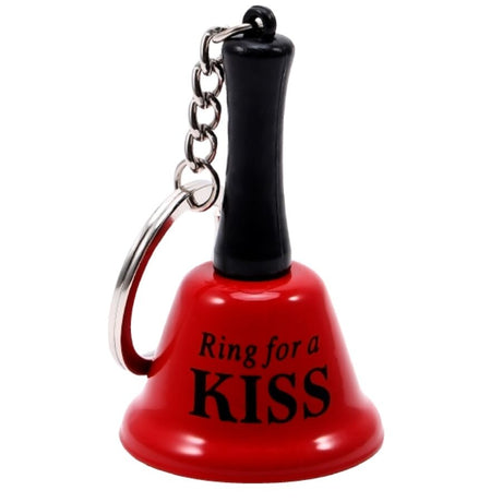 Porte-clés cloche rouge Ring for a KISS avec manche noir.