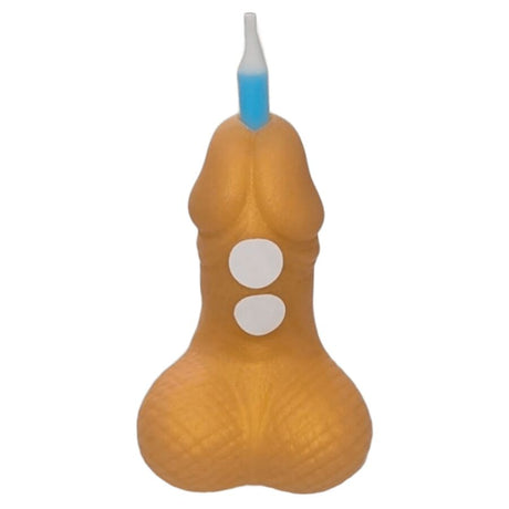Bougie pénis dorée avec mèche bleue pour décoration de table anniversaire ou soirée coquine