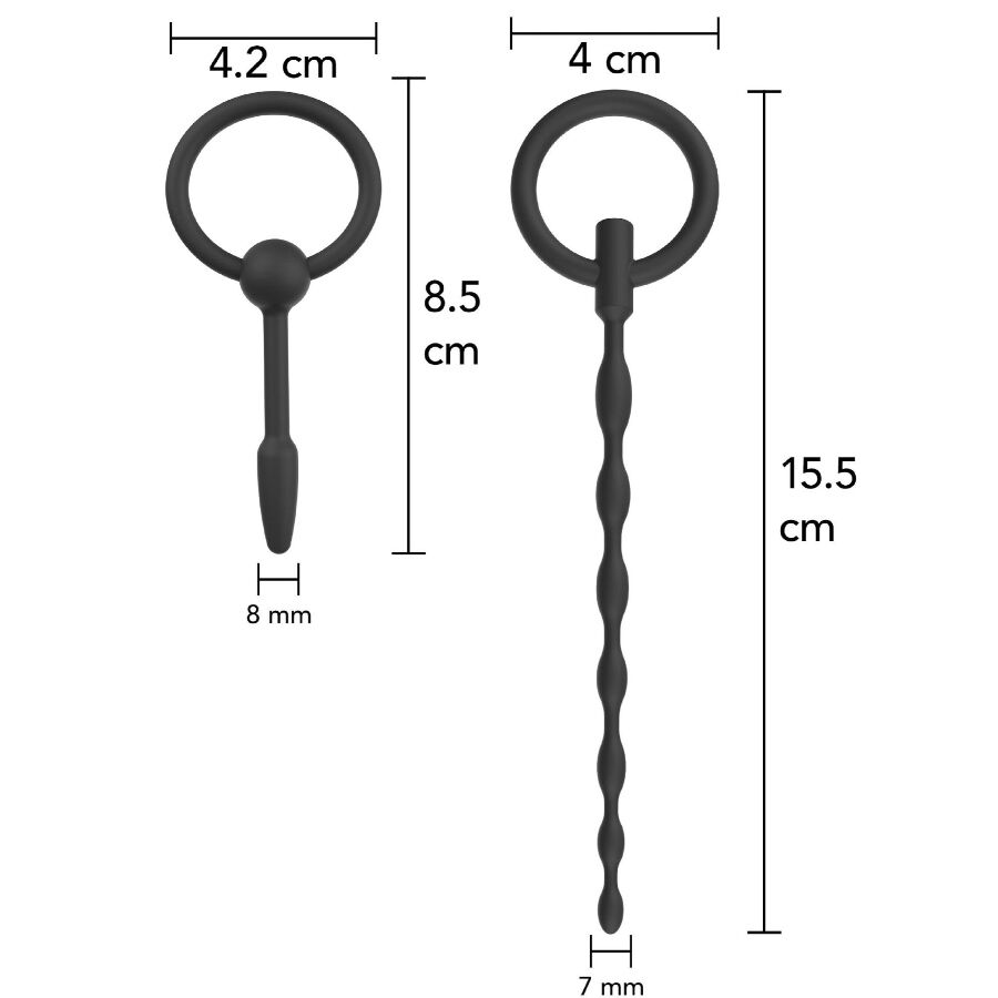 Set 2 plugs urétraux avec anneau silicone débutant — vue détaillée