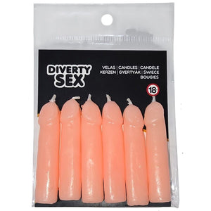 Accessoire modèle Six bougies en forme de pénis couleur chair pour le plaisir intime.