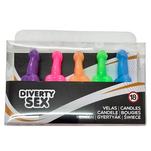 DIABLO PICANTE BOITE DE 5 BOUGIES EN FORME DE PENIS DE DIFFERENTES COULEURS