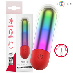 Mini vibro balle arc-en-ciel rechargeable avec base rouge et packaging