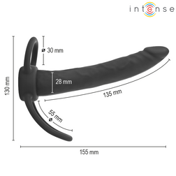 Schéma coté du Lucas montrant le gode de 13,5 cm insérables, son diamètre de 2,8 cm et les dimensions des anneaux