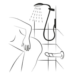 Schéma montrant l'utilisation du gode prostatique sous la douche