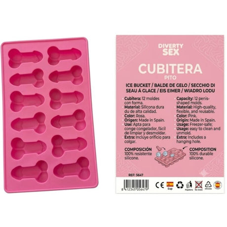 DIABLO PICANTE 12 PENIS EN SILICONE DUR POUR SEAU A GLACE SUSPENDU ROSE