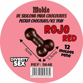 DIABLO PICANTE MOULE A CHOCOLAT AVEC 12 PENIS EN SILICONE A SUSPENDRE ROUGE