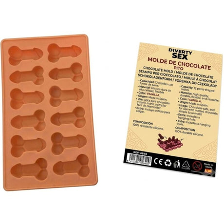 DIABLO PICANTE MOULE A CHOCOLAT AVEC 12 PENIS EN SILICONE A SUSPENDRE VANILLE