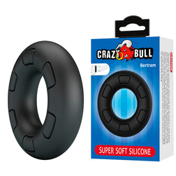 Bertram model cock ring in black silicone for intimate pleasure.