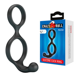 Florian model cock ring in black silicone for intimate pleasure.
