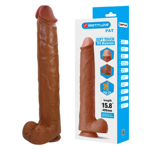 Brauner Pat-Dildo mit roter Eichel neben seiner Pretty-Love-Box