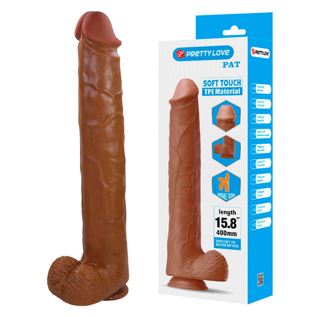 Brauner Pat-Dildo mit roter Eichel neben seiner Pretty-Love-Box