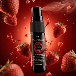 Spray oral Deep Throat INTT saveur fraise, flacon de 12 ml.