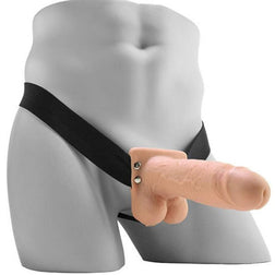 Realistic vibrating strap-on dildo with adjustable black harness