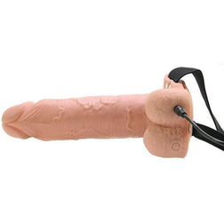 Side view of the vibrating dildo with charging cable plugged into the base