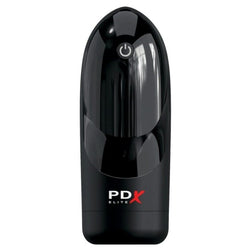 Front view of the vibrating masturbator with the power button visible