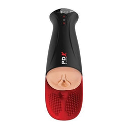 Masturbateur automatique avec embout réaliste et base rouge texturée