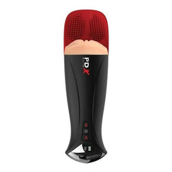Vue verticale du masturbateur automatique noir et rouge