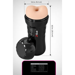 Schéma technique des dimensions du masturbateur anal avec son capuchon