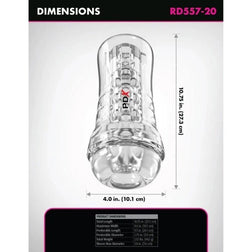 Schéma technique des dimensions du masturbateur transparent 21 cm