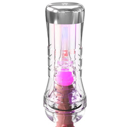 Close-up of the pink glow of the ViewTube LED masturbator
