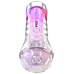 Transparent LED masturbator with a pink glow for intense visual pleasure