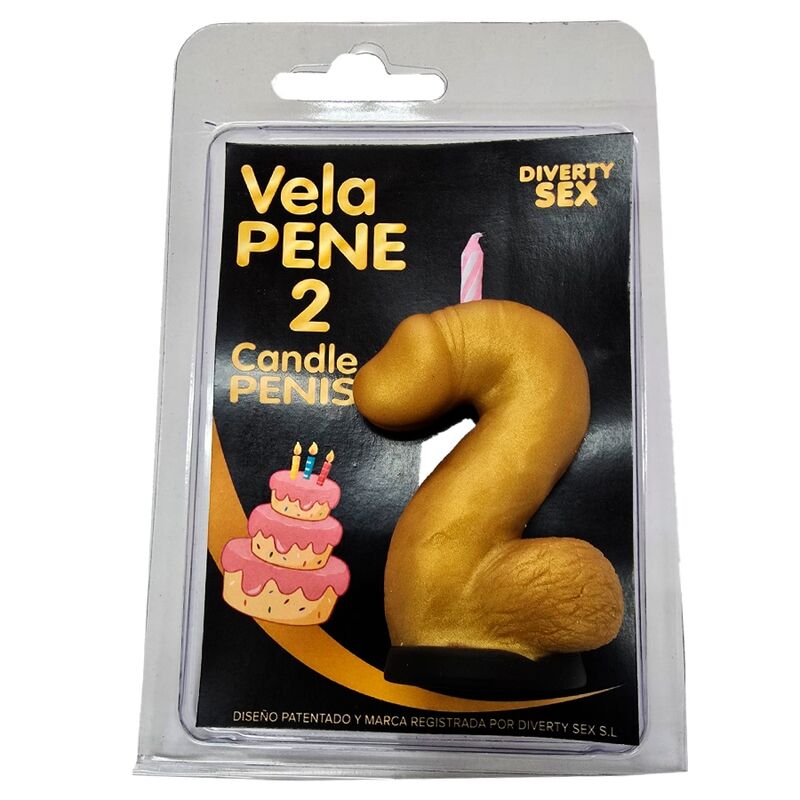 Bougie pénis en forme de chiffre 2, couleur or — Diablo Picante