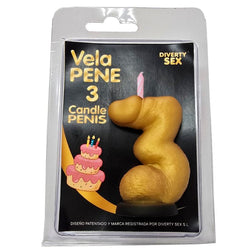 Bougie pénis en forme de chiffre 3, couleur or — Diablo Picante