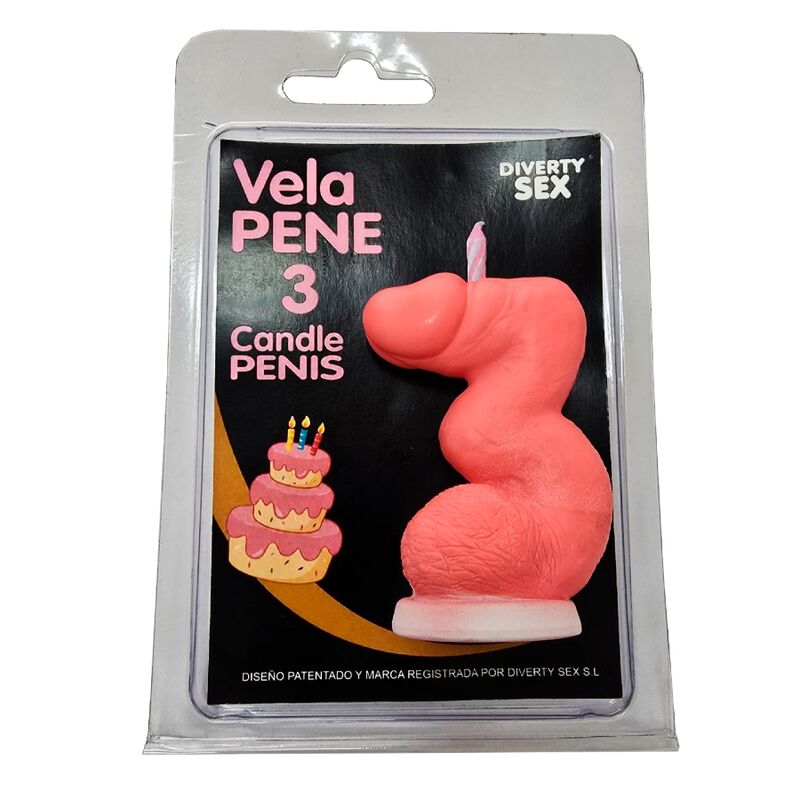Bougie pénis en forme de chiffre 3, couleur rose — Diablo Picante