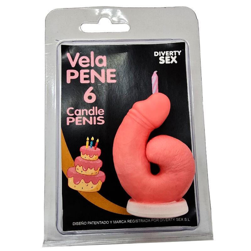 Bougie pénis en forme de chiffre 6, couleur rose — Diablo Picante